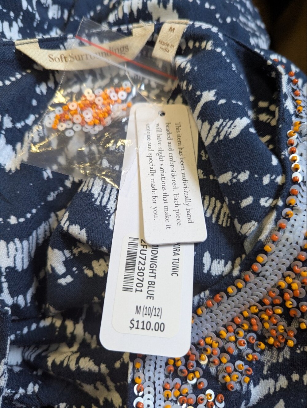 Soft Surroundings Navy and White Embroidered Tie-Dye Tunic - Picture 5 of 6